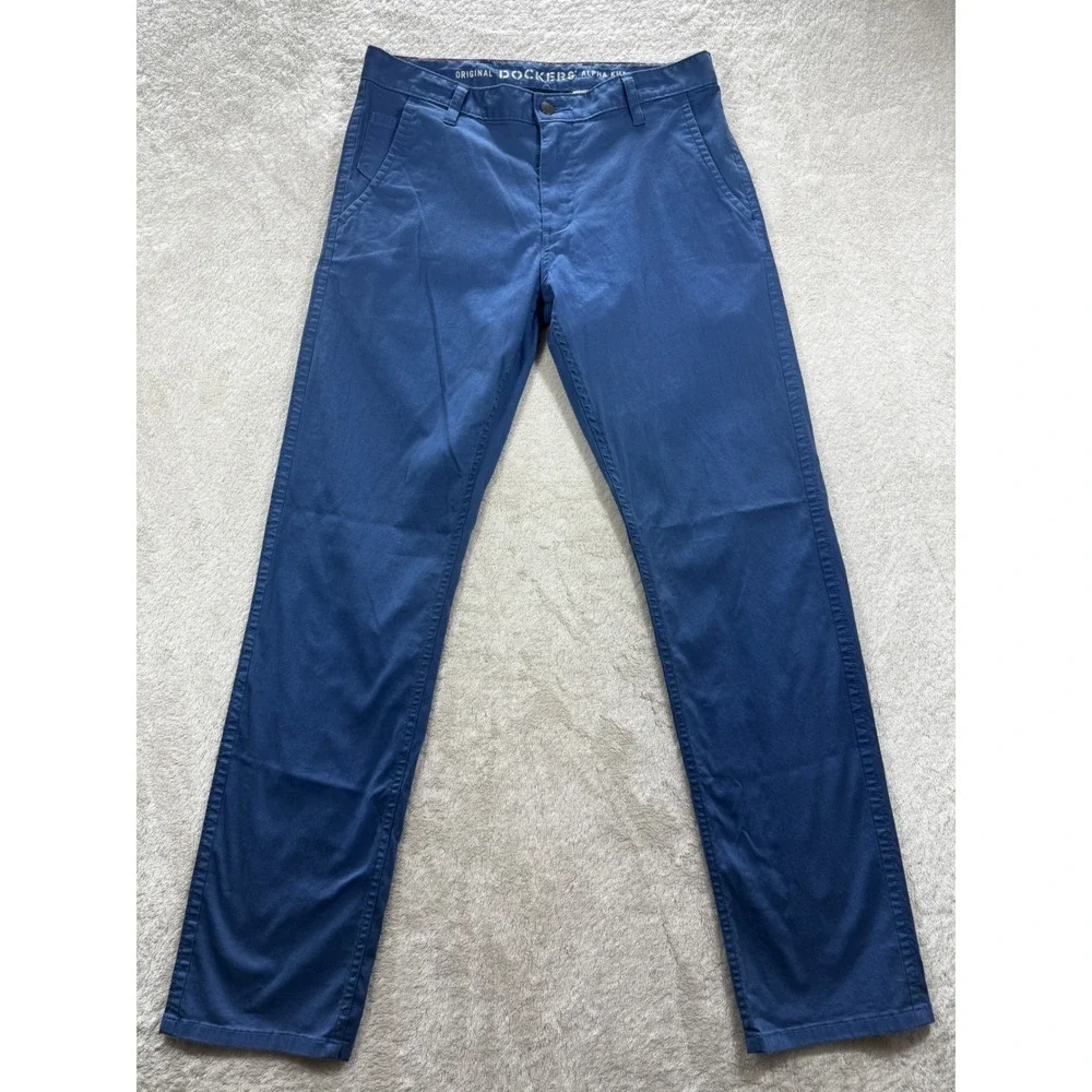 Dockers Mens Alpha Khaki Slim Tapered Blue Chino Pants W32 L32 Meas: 32x31